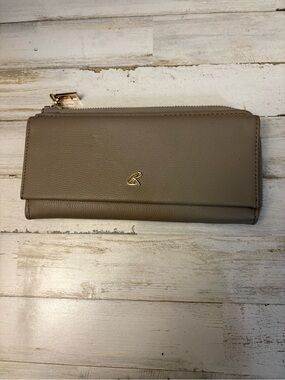 Classic Taupe Continental Wallet with Gold Logo Accent Kate & Alex